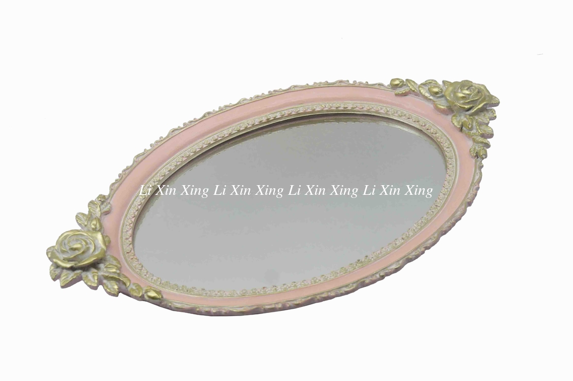 Decorative Rose Gold Mirrored Vanity Tray Vertically On Tabletop Customization Size