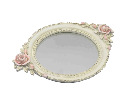 Elegant Washed White Round Mirrored Vanity Tray with Traditional Vintage Style and Modern Finish