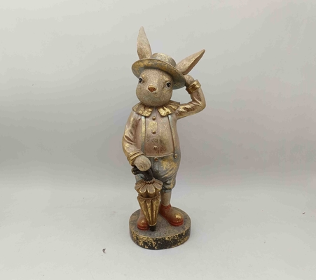 Polyresin Animal Figurines The Gentleman Rabbit in Light Gold Perfect for Strengthening Shelves and Tables 12*10*31cm