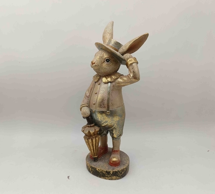 Polyresin Animal Figurines The Gentleman Rabbit in Light Gold Perfect for Strengthening Shelves and Tables 12*10*31cm