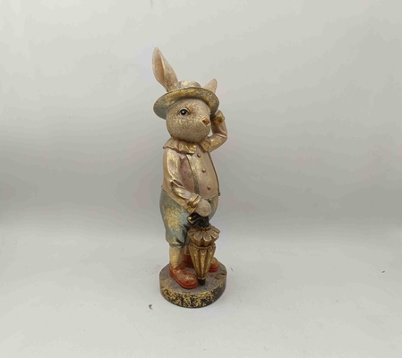 Polyresin Animal Figurines The Gentleman Rabbit in Light Gold Perfect for Strengthening Shelves and Tables 12*10*31cm