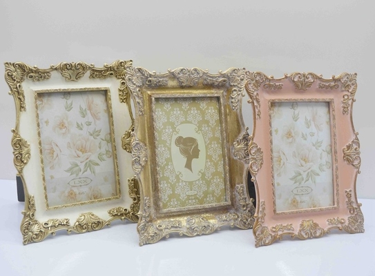 Antique Gold Resin Picture Frame – Artisanal Weathered Wall/Desktop Stand for Wedding retro home decor Photos