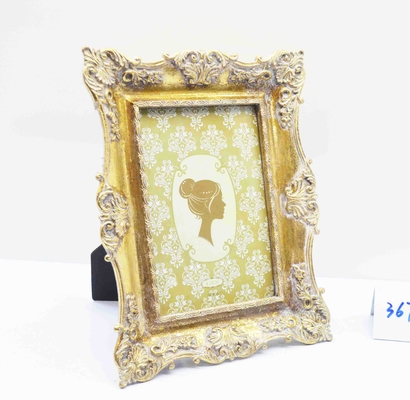Antique Gold Resin Picture Frame – Artisanal Weathered Wall/Desktop Stand for Wedding retro home decor Photos
