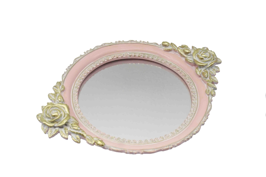 Elegant Washed White Round Mirrored Vanity Tray with Traditional Vintage Style and Modern Finish