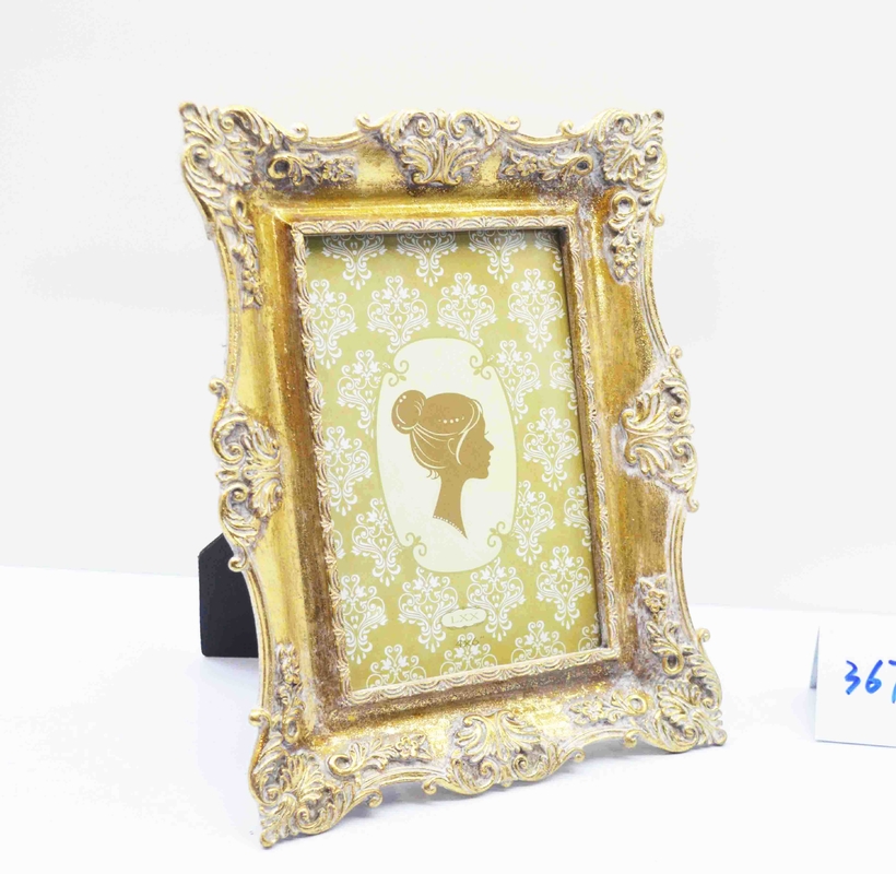 Antique Gold Resin Picture Frame – Artisanal Weathered Wall/Desktop Stand for Wedding retro home decor Photos